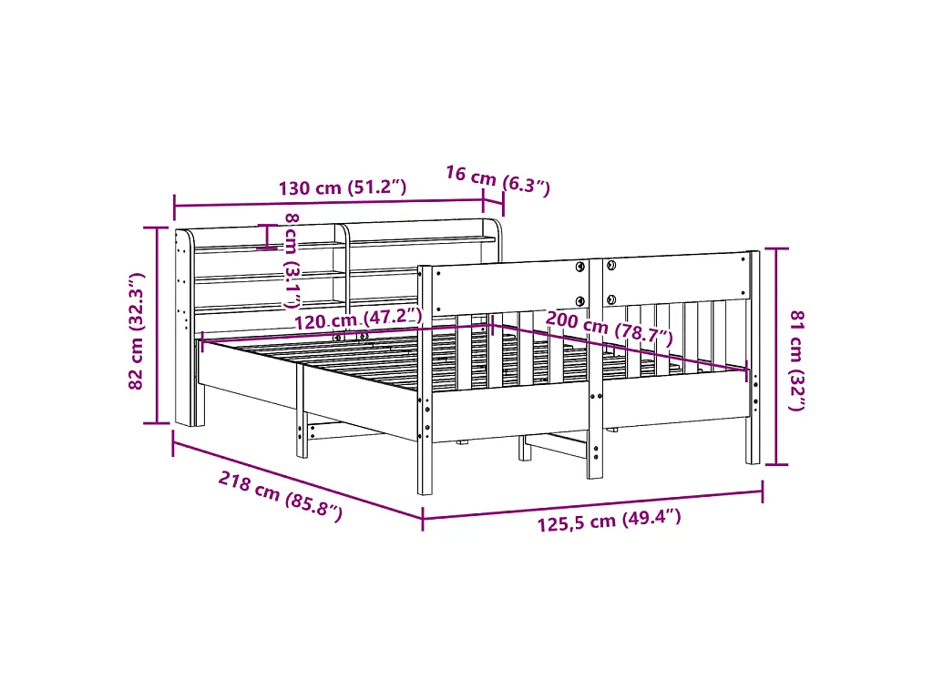 Bedframe zonder matras massief grenenhout wasbruin 120x200 cm