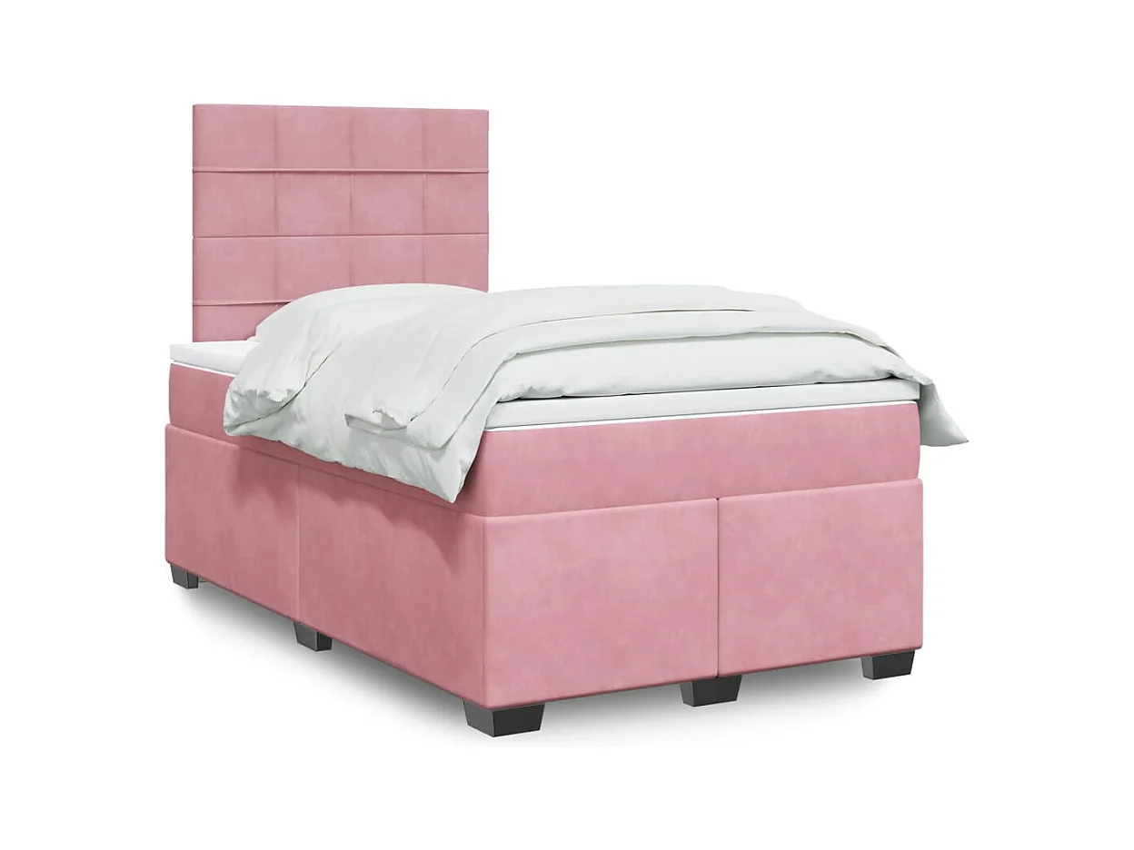 Sommier à lattes de lit avec matelas rose 120x190 cm velours