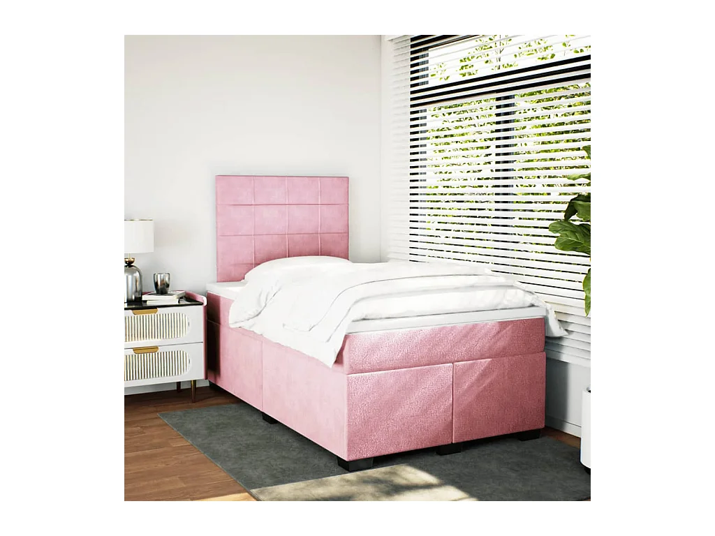 Sommier à lattes de lit avec matelas rose 120x190 cm velours