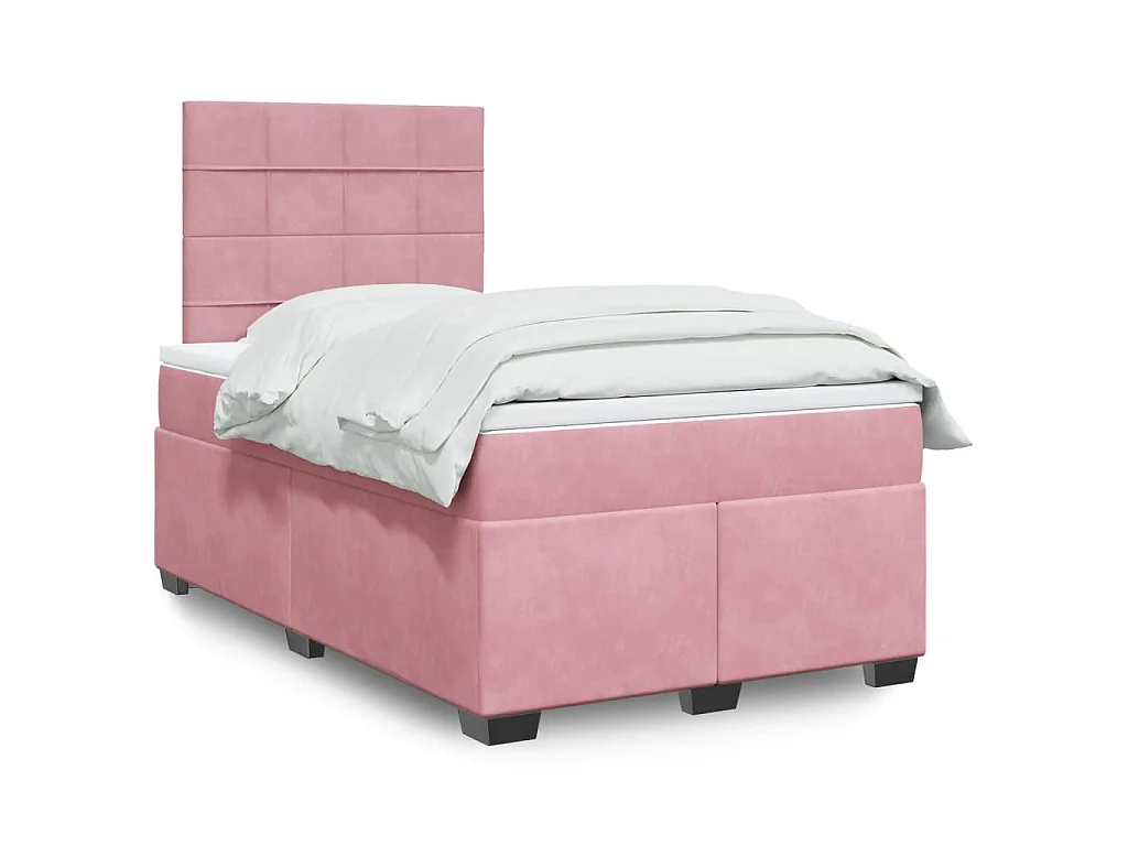 Sommier à lattes de lit avec matelas rose 120x190 cm velours