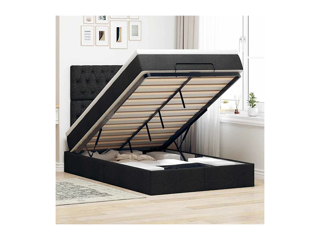 Ottoman-Bett mit Matratze Schwarz 120x200 cm Stoff