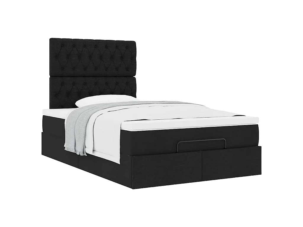 Cadre de lit ottoman avec matelas noir 120x200cm tissu