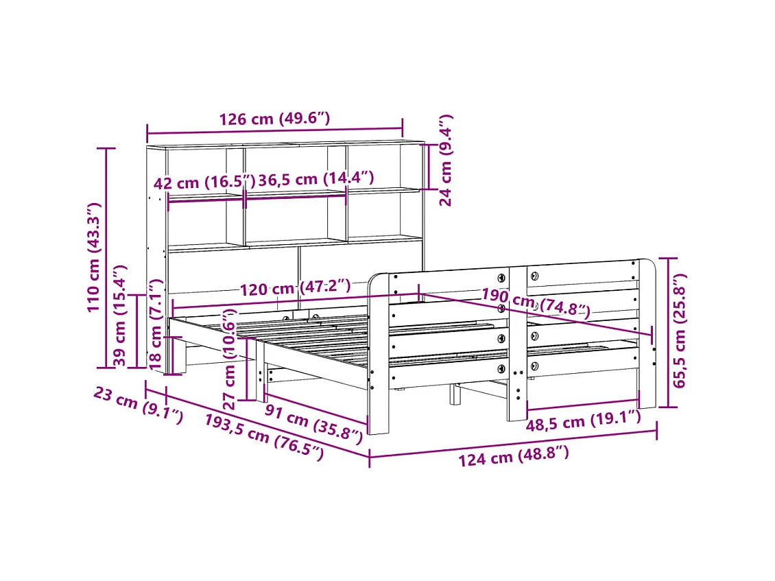Bedframe zonder matras massief grenenhout 120x190 cm