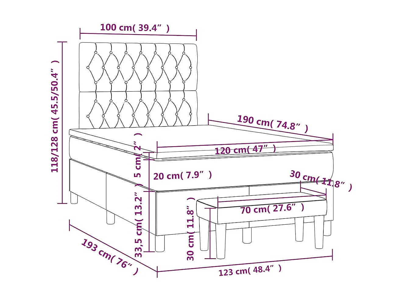 Boxspringbett mit Matratze Dunkelgrün 120x190 cm Samt