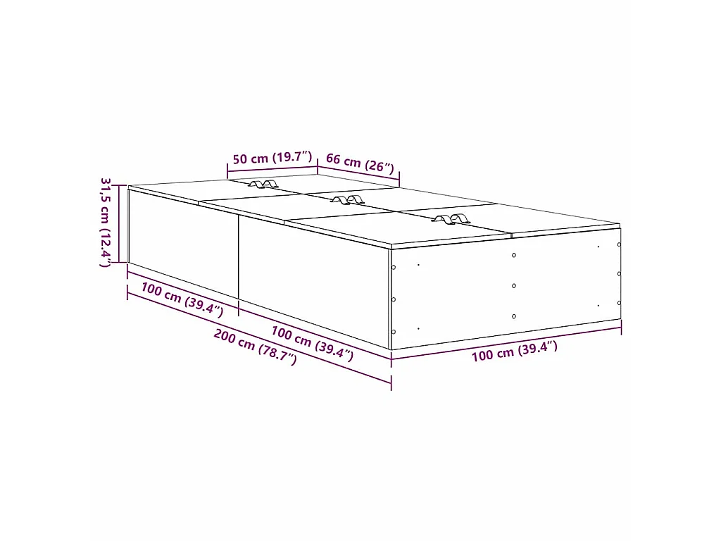 Cadre de lit avec rangement Bois Ancien 100 x 200 cm
