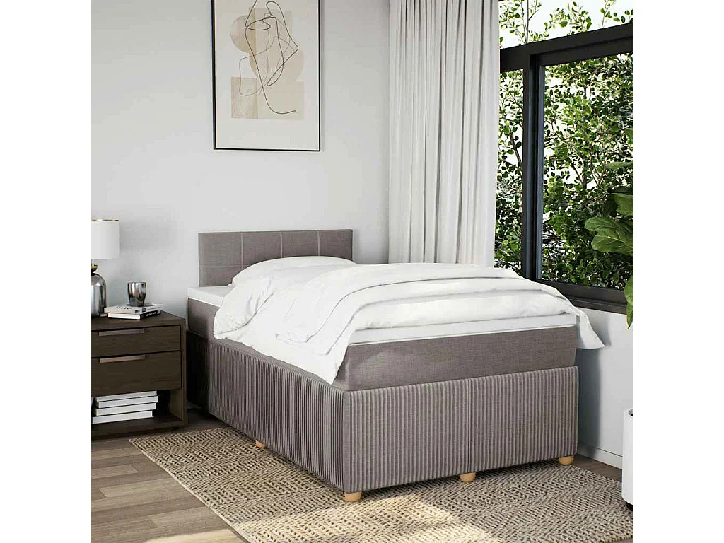 Cama box spring con colchón tela gris taupe 120x200 cm