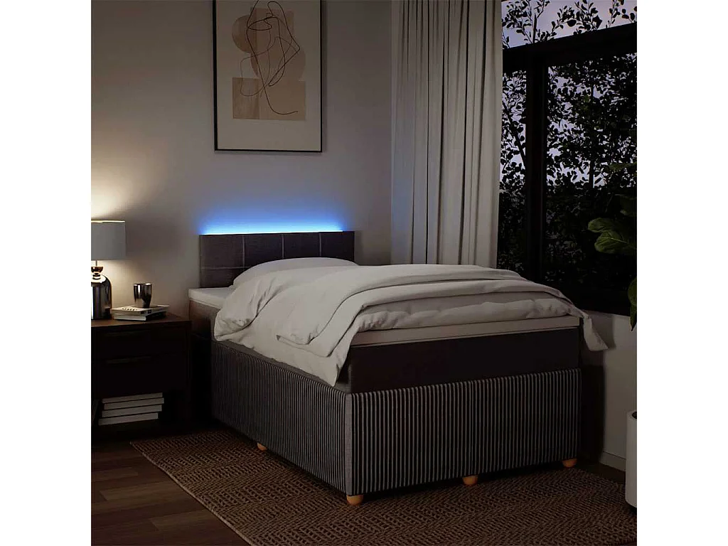 Cama box spring con colchón tela gris taupe 120x200 cm