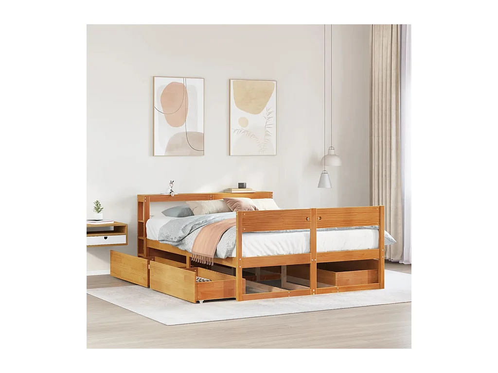 Cadre de lit sans matelas cire marron 120x190cm bois pin massif