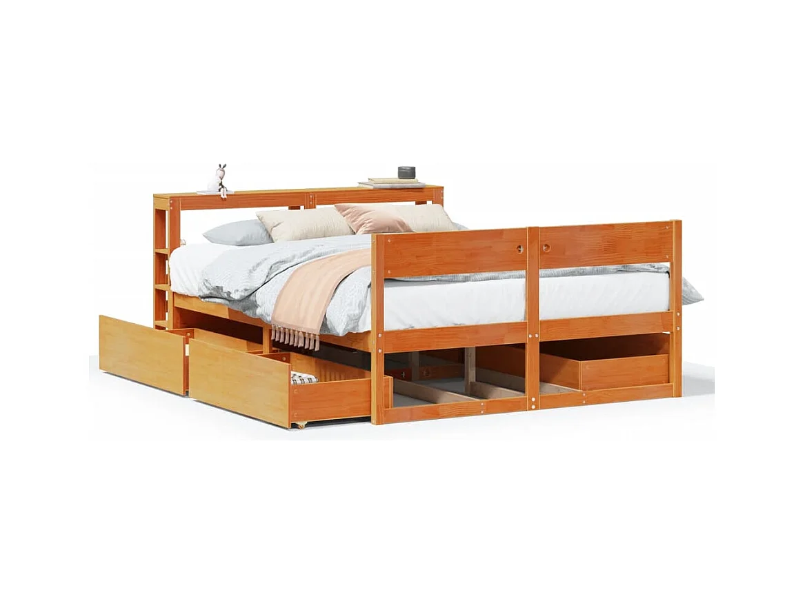 Cadre de lit sans matelas cire marron 120x190cm bois pin massif