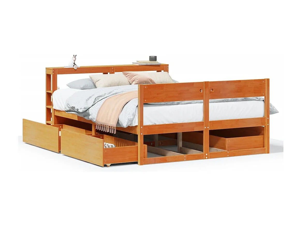 Cama sem colchão 120x190 cm madeira pinho maciça castanho-mel