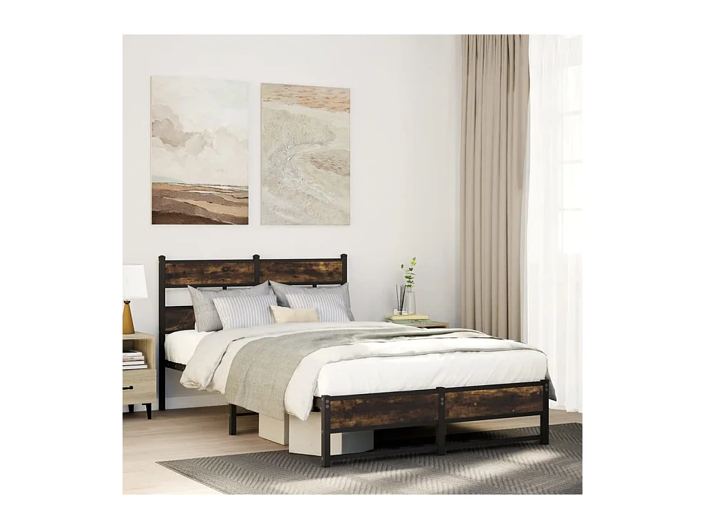 Estrutura de cama sem colchão 120x200 cm metal carvalho fumado