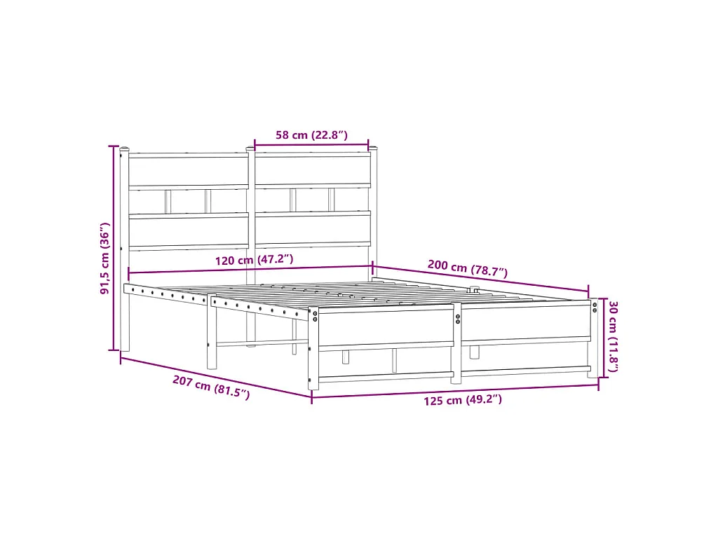 Cadre de lit en métal sans matelas chêne fumé 120x200 cm