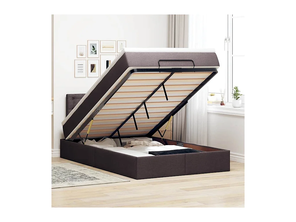 Cama otomana com colchão 120x200 cm tecido castanho escuro