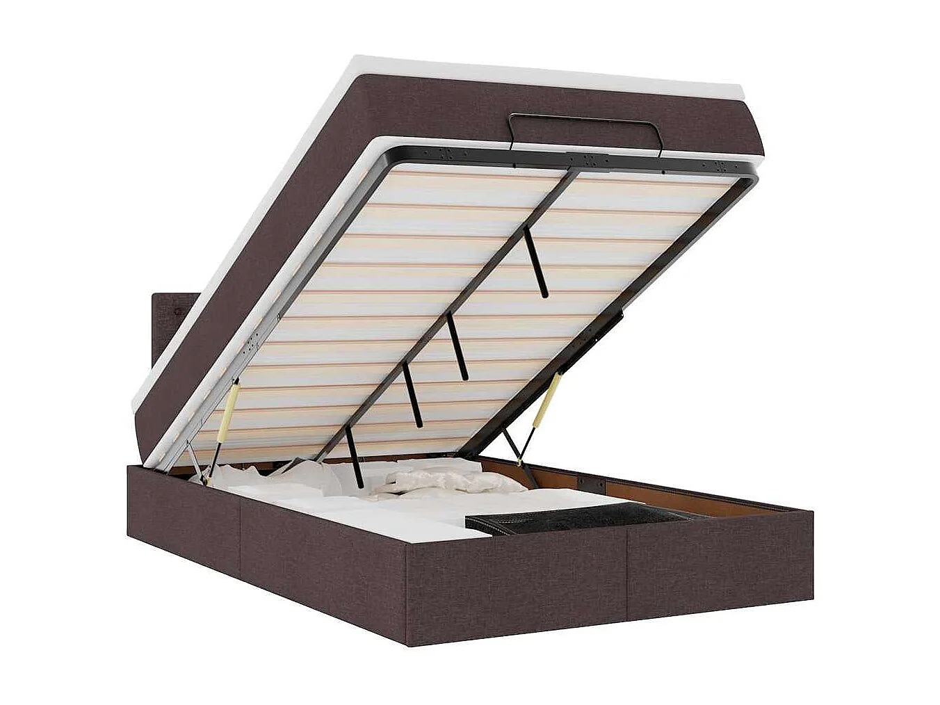 Pouf Letto con Materasso Marrone Scuro 120x200 cm in Tessuto