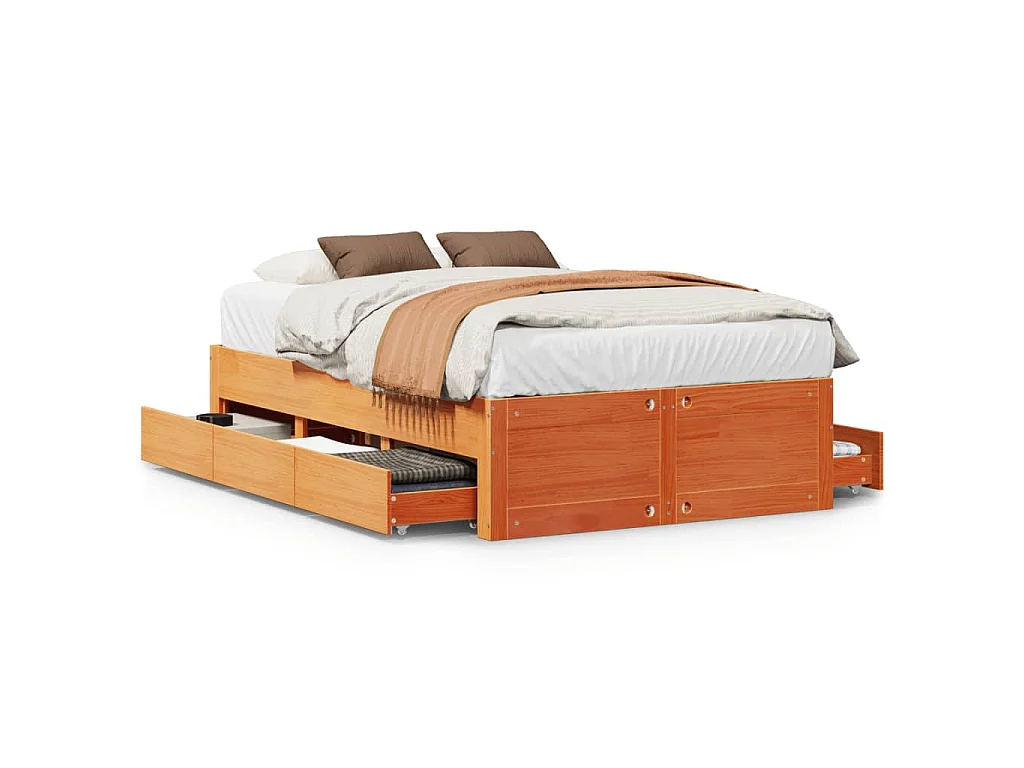 Cadre de lit sans matelas avec tiroirs 120x200 cm bois pin