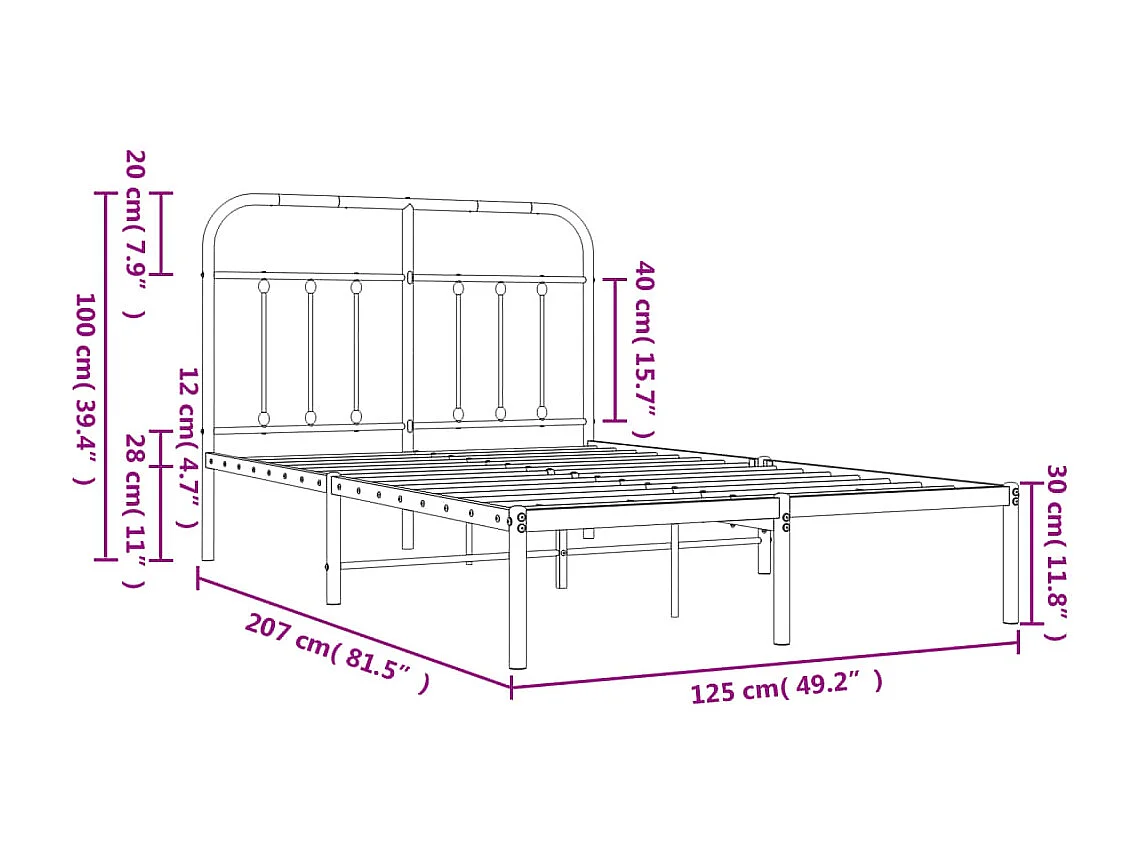 Cadre de lit métal sans matelas et tête de lit blanc 120x200 cm