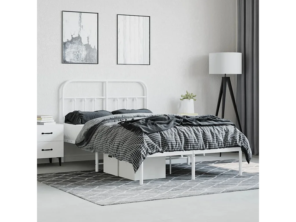 Cadre de lit métal sans matelas et tête de lit blanc 120x200 cm