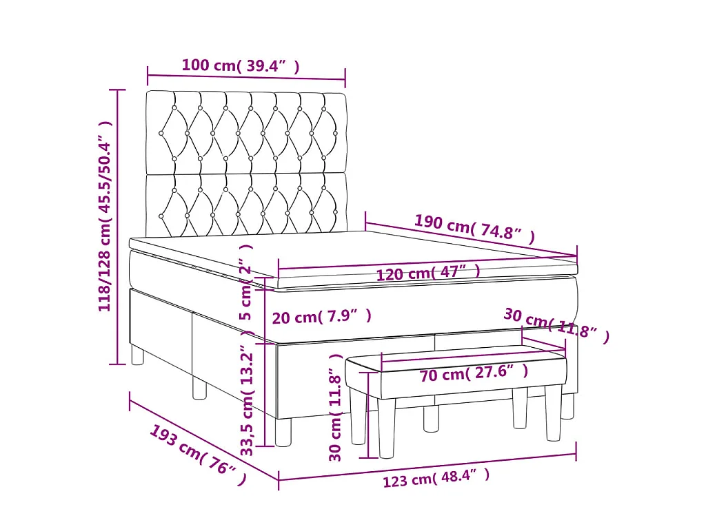Boxspringbett mit Matratze Blau 120x190 cm Stoff