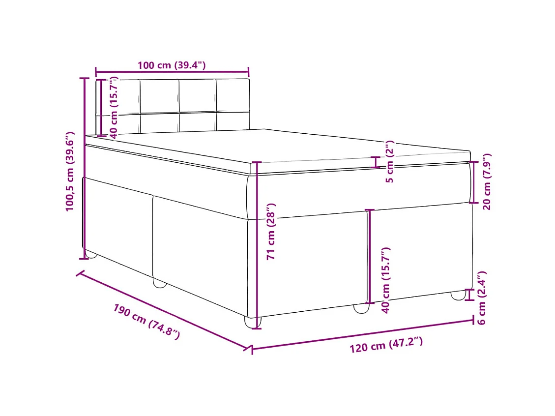 Sommier à lattes de lit et matelas marron foncé 120x190cm tissu