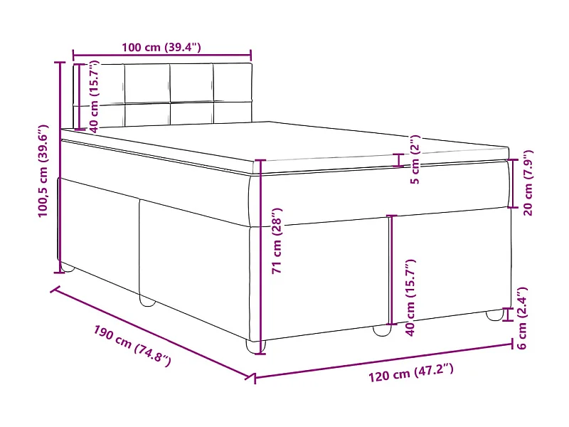 Boxspringbett mit Matratze Dunkelbraun 120x190 cm Stoff