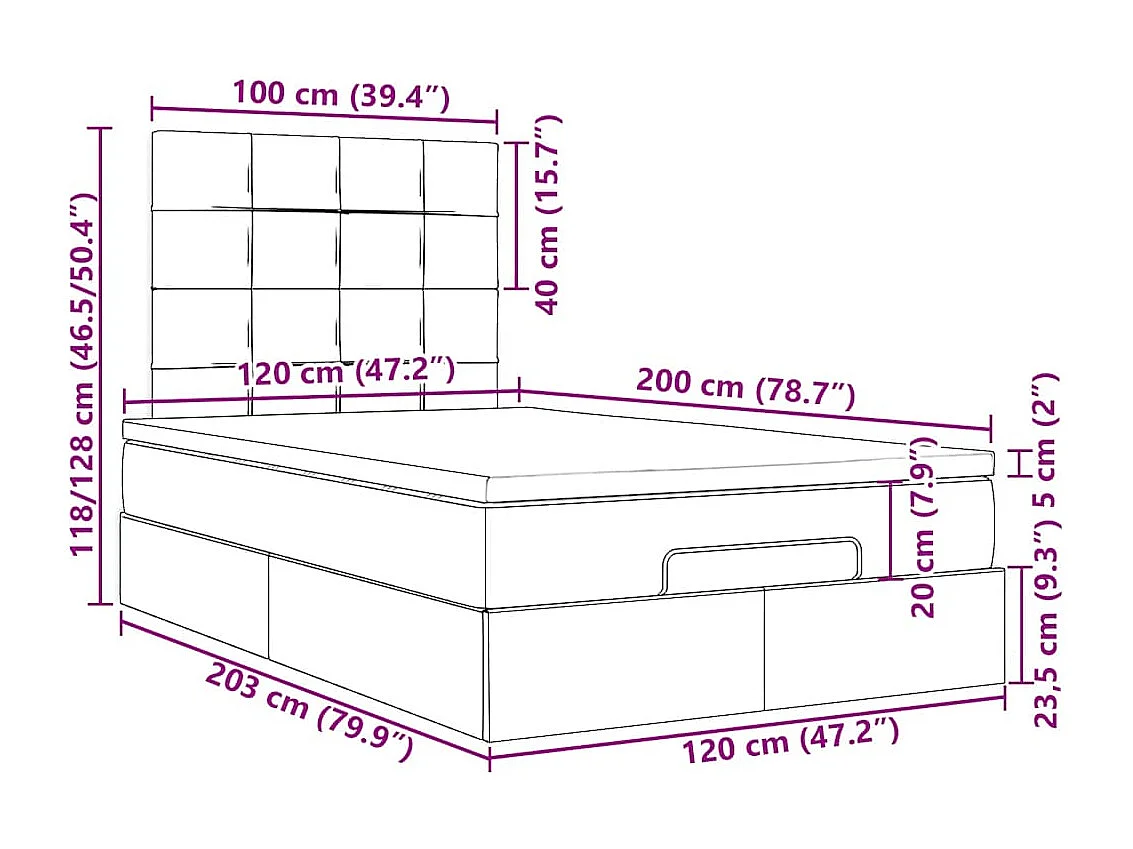 Ottoman bed met matras 120x200cm stof donkerbruin