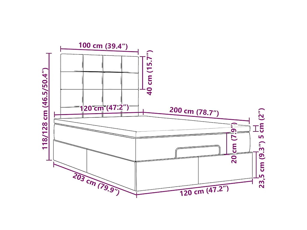 Cadre de lit ottoman avec matelas marron foncé 120x200 cm tissu