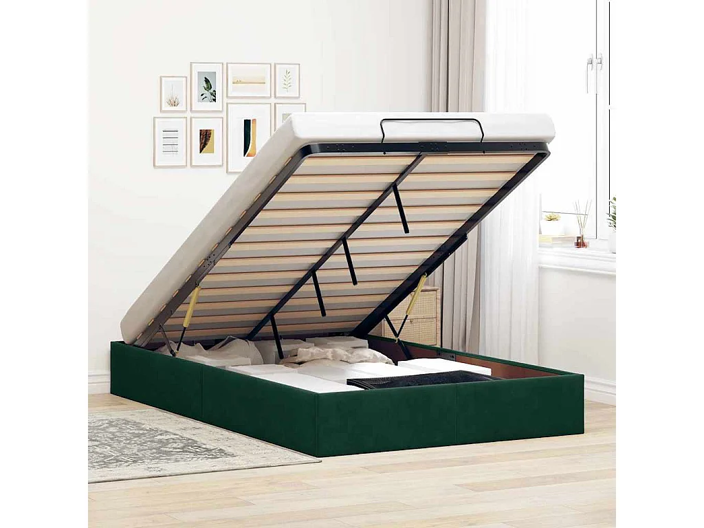 Cadre de lit ottoman sans matelas vert foncé 120x200 cm velours