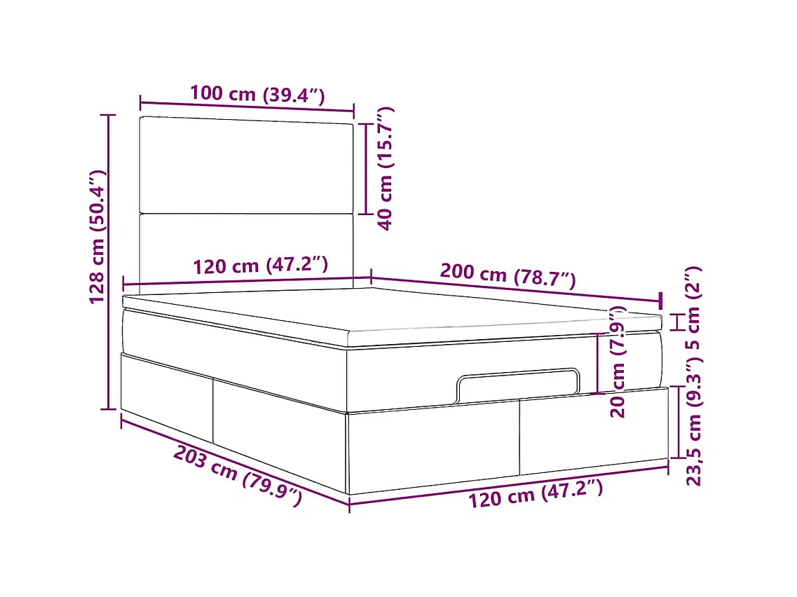 Ottoman-Bett mit Matratze & LEDs Schwarz 120x200 cm Stoff
