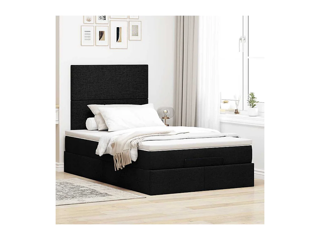 Ottoman-Bett mit Matratze & LEDs Schwarz 120x200 cm Stoff