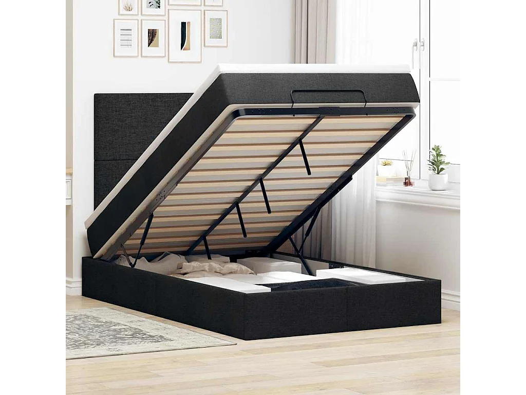 Ottoman bed met matras en LED's 120x200cm stof zwart
