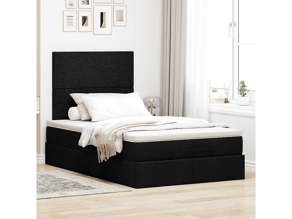 Estructura cama otomana colchón tela negro 120x200cm