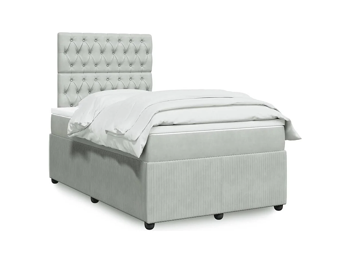 Sommier à lattes de lit et matelas gris clair 120x190cm velours