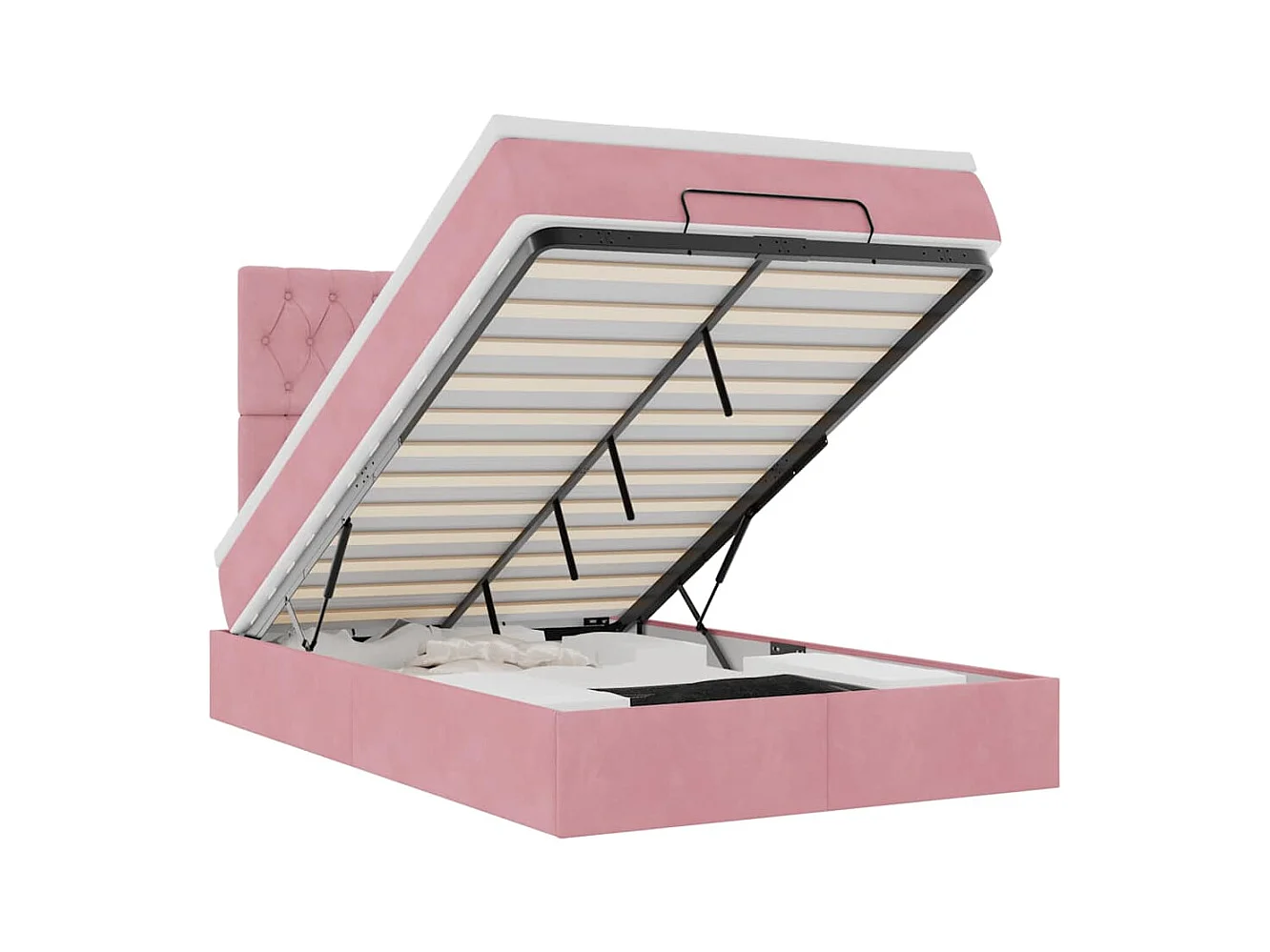 Cadre de lit ottoman avec matelas rose 120x190 cm velours