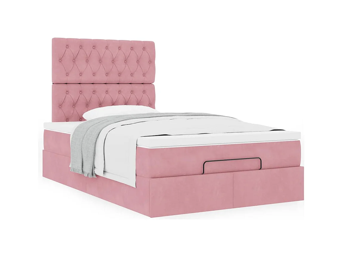 Cadre de lit ottoman avec matelas rose 120x190 cm velours