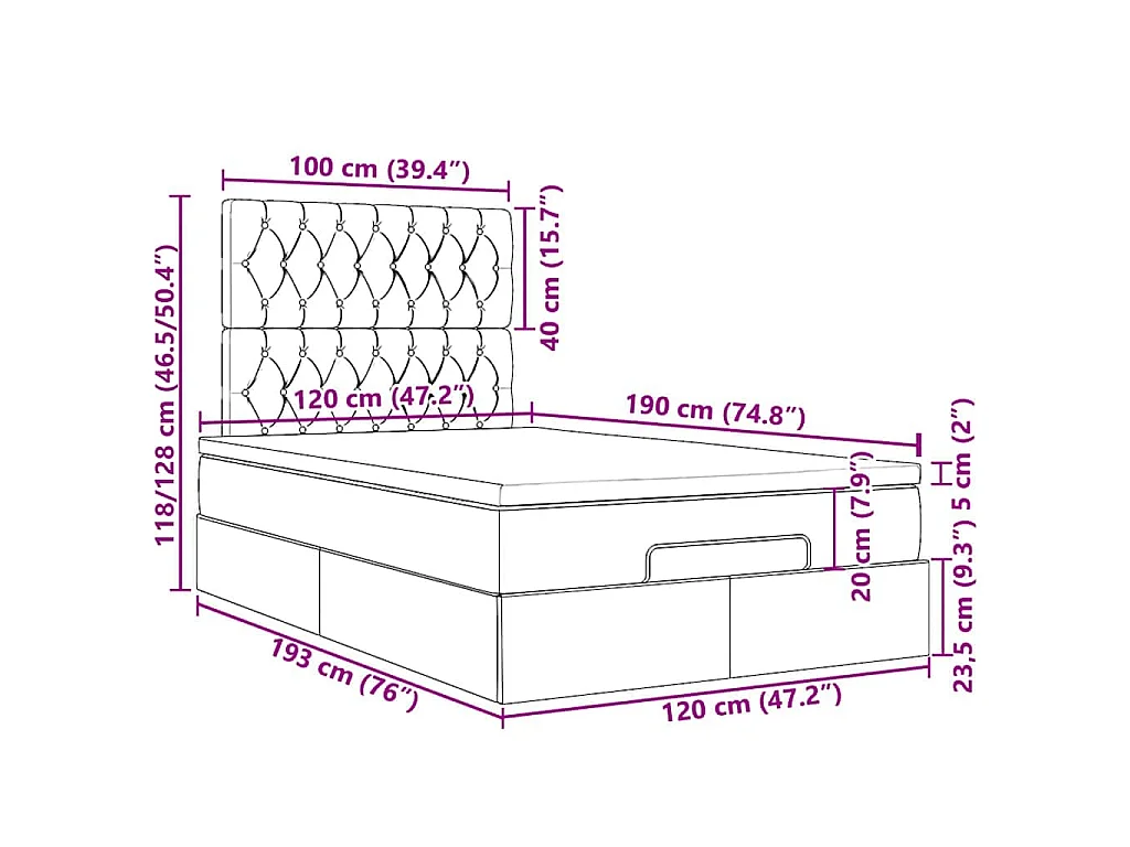 Ottoman bed met matrassen 120x190cm fluweel roze