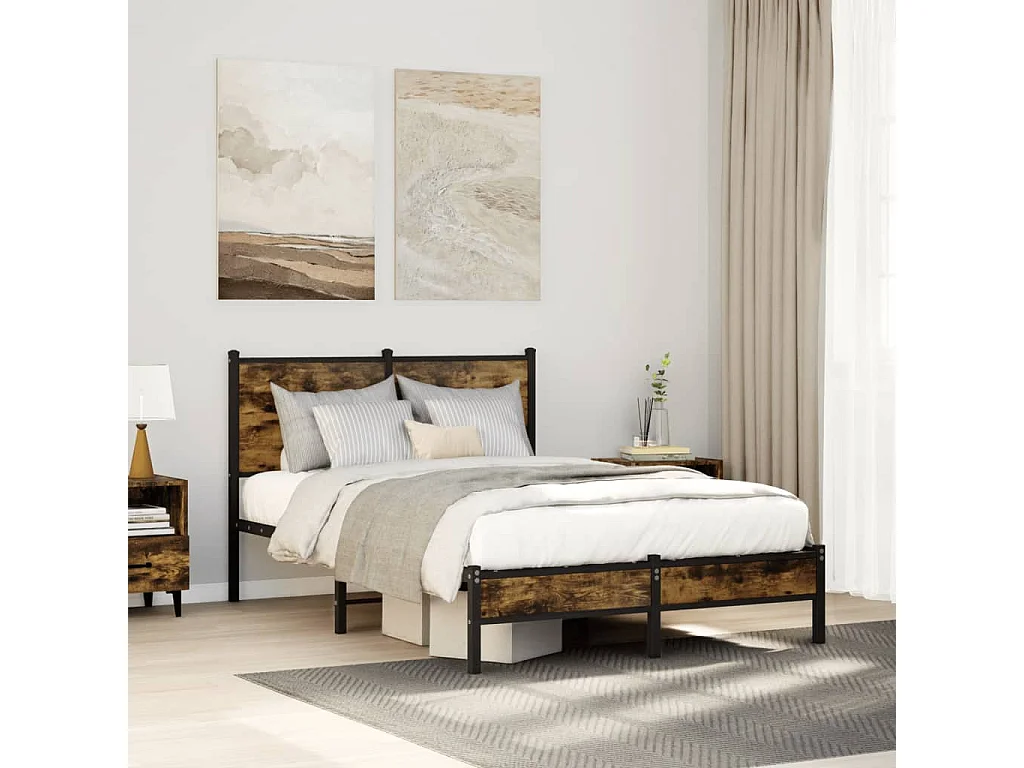 Cadre de lit en métal sans matelas chêne fumé 120x190 cm