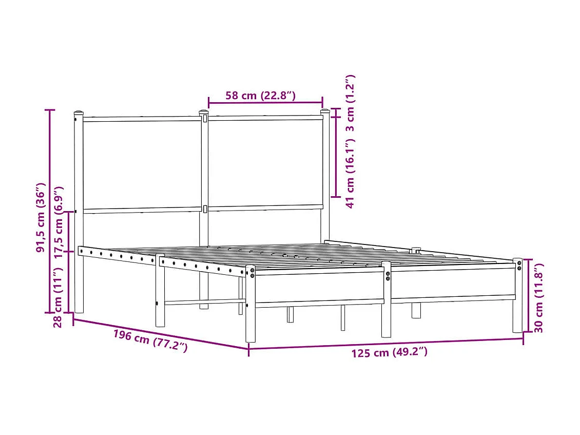 Cadre de lit en métal sans matelas chêne fumé 120x190 cm