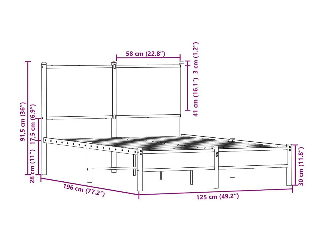 Cadre de lit en métal sans matelas chêne fumé 120x190 cm