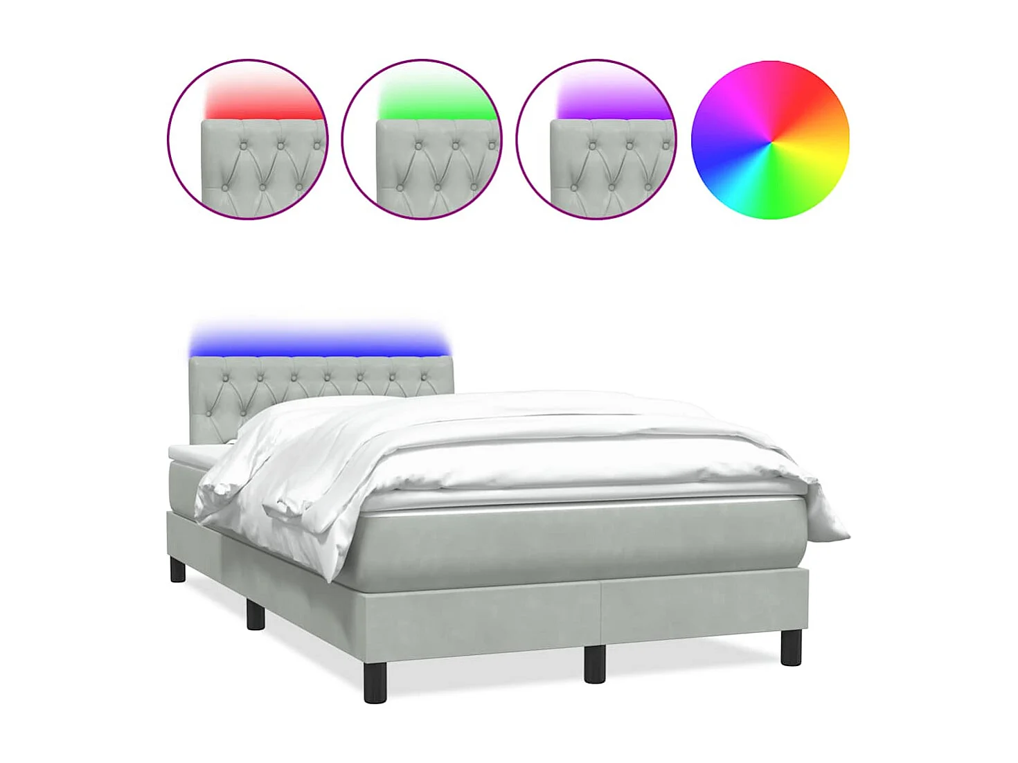 Cama box spring c/ colchão e LED 120x210 cm veludo cinzento-claro