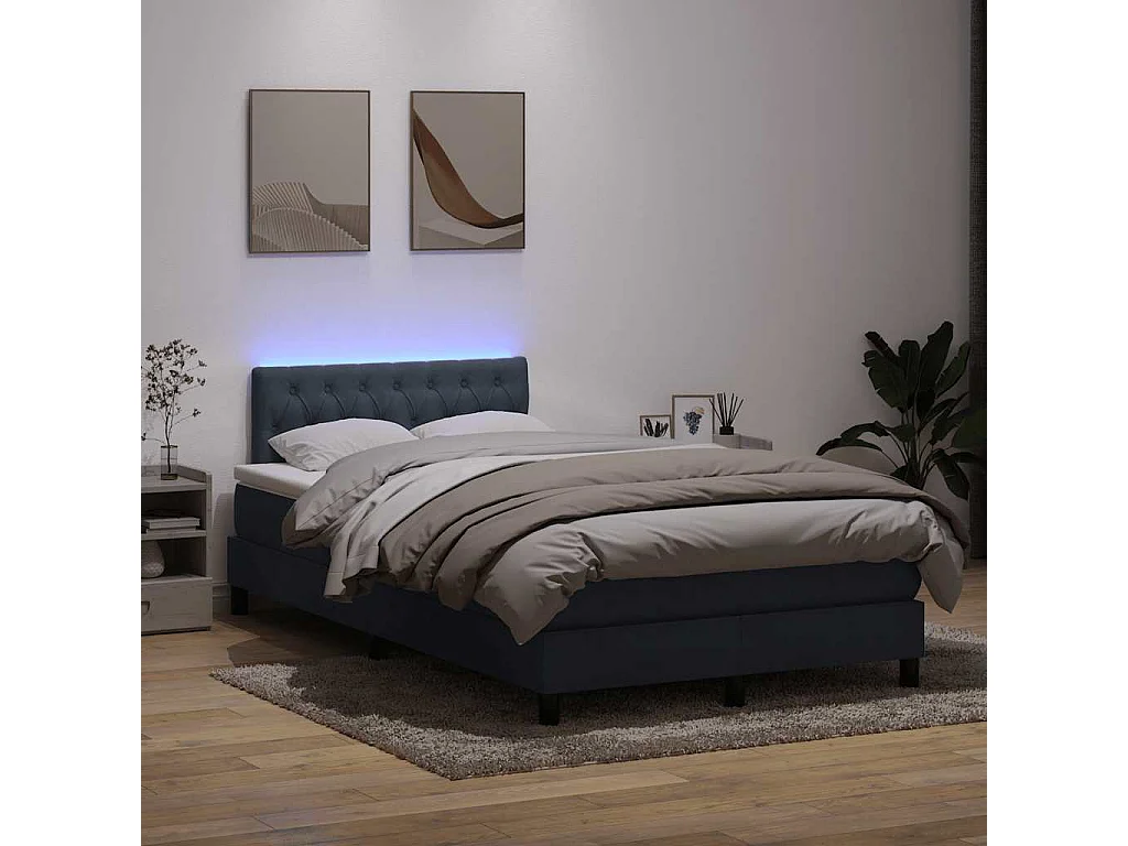 Cama box spring c/ colchão e LED 120x210 cm veludo cinzento-claro
