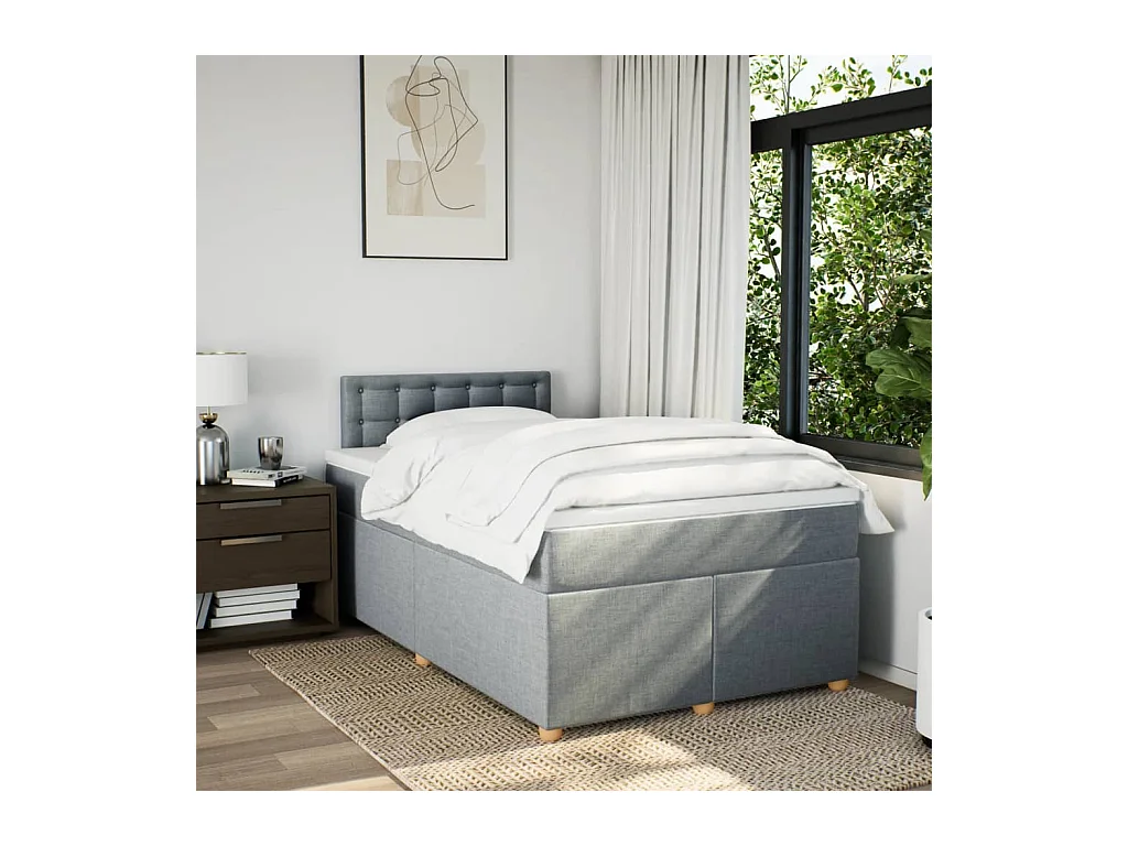 Sommier à lattes de lit et matelas gris clair 120x190 cm tissu