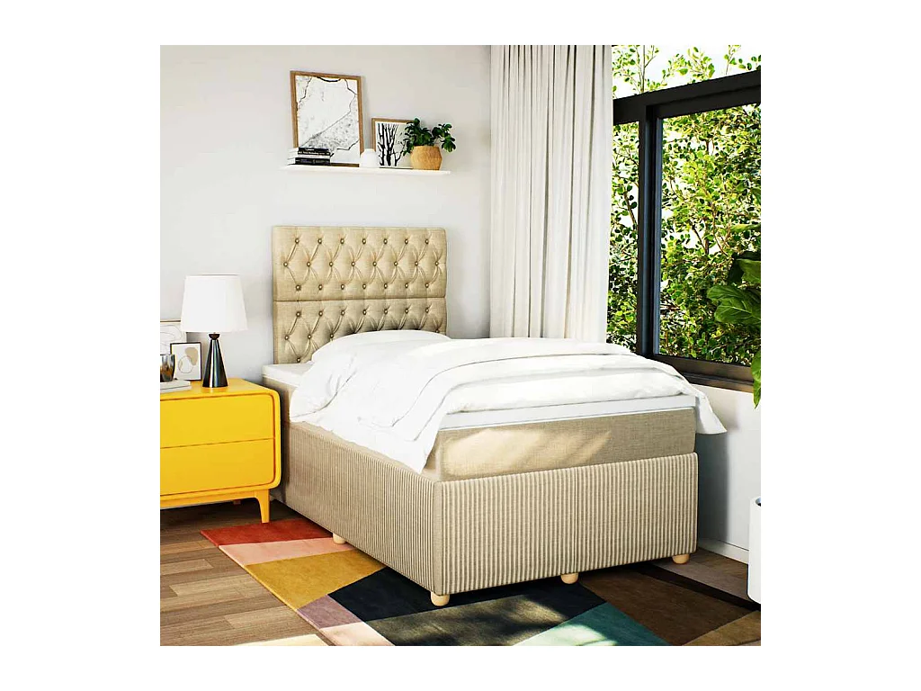 Sommier à lattes de lit avec matelas crème 120x190 cm tissu