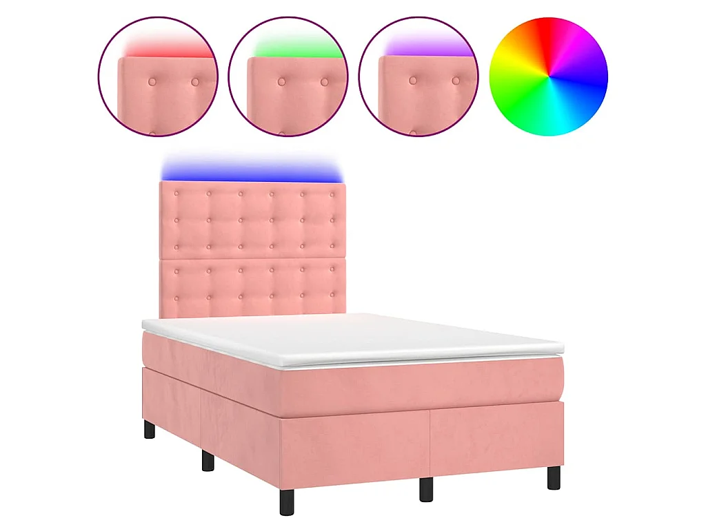 Sommier à lattes de lit et matelas LED rose 120x190 cm velours
