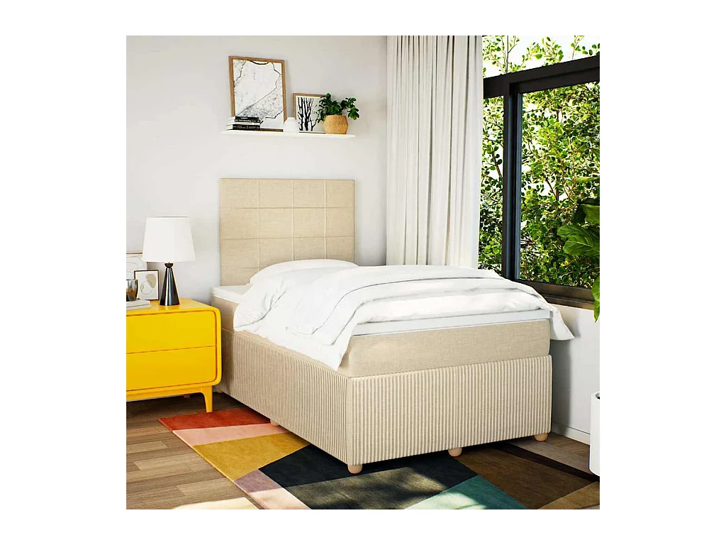 Sommier à lattes de lit avec matelas Crème 120x200 cm Tissu
