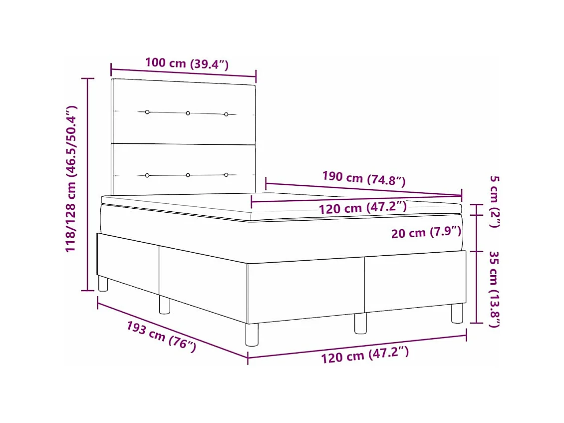 Letto a molle con materasso Grigio chiaro 120 x 190 cm Tessuto