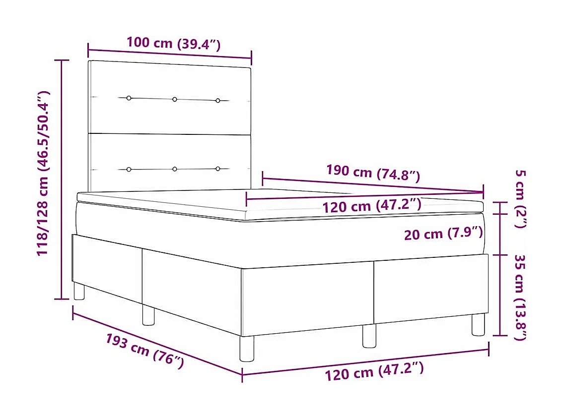 Boxspringbett mit Kopfteil Hellgrau 120 x 190 cm Stoff