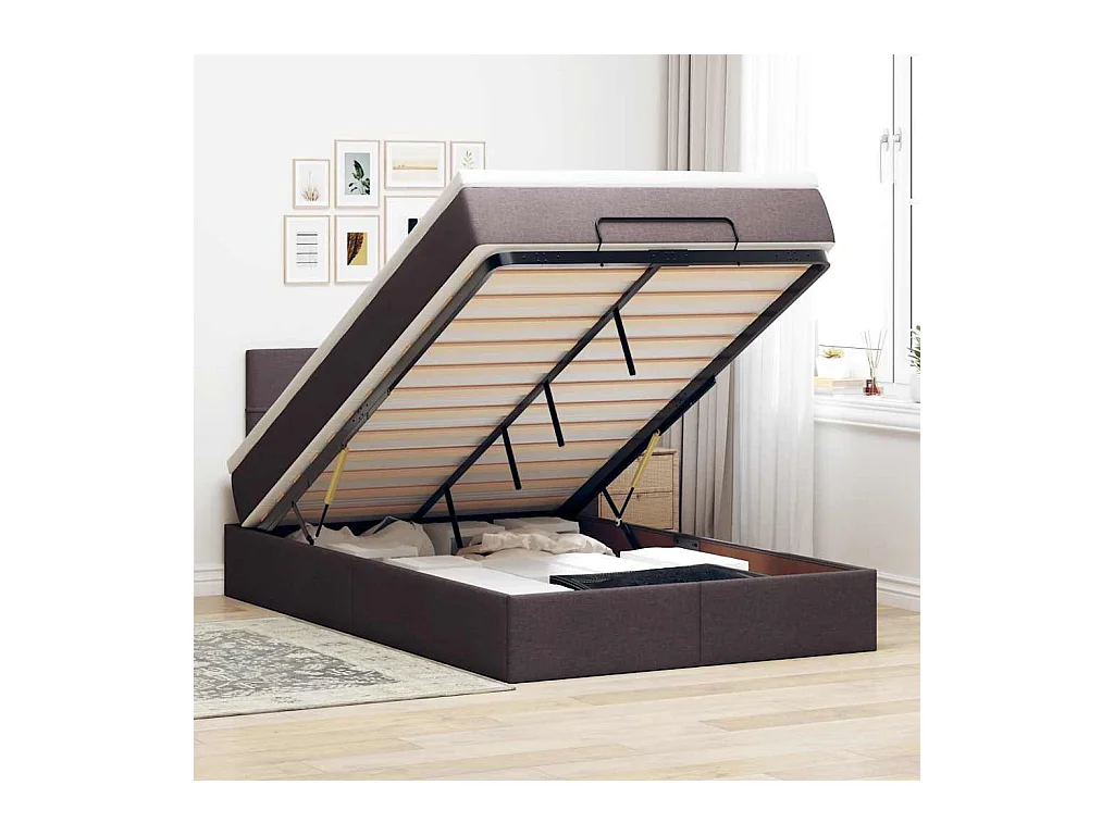 Cama otomana com colchão 120x200 cm tecido castanho escuro