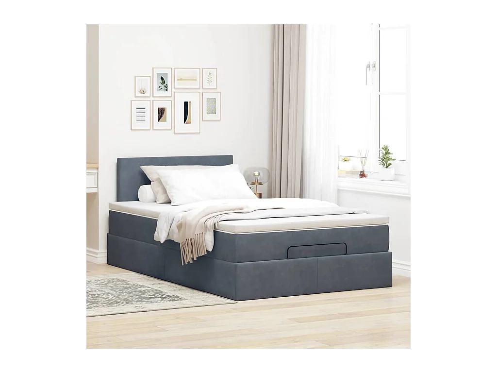 Lit ottoman avec matelas et LED gris foncé 120x190cm