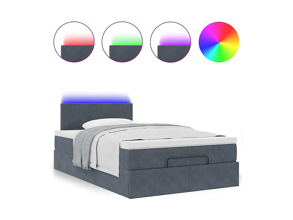 Lit ottoman avec matelas et LED gris foncé 120x190cm