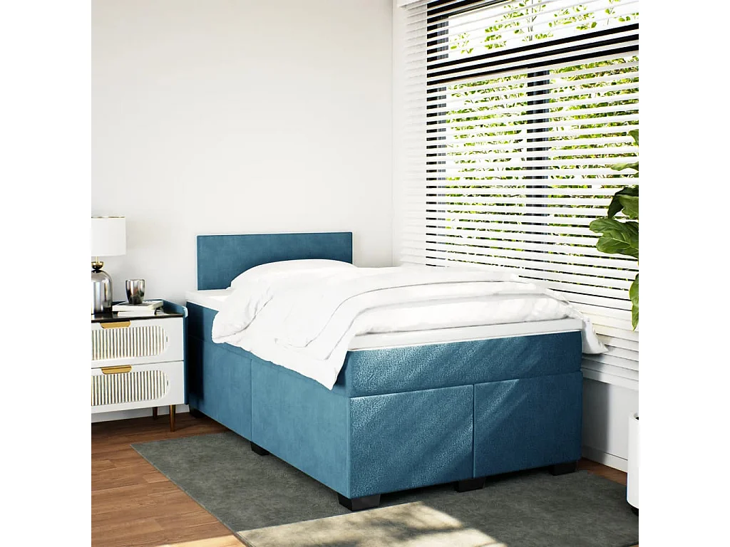 Sommier à lattes de lit et matelas bleu 120x190 cm velours